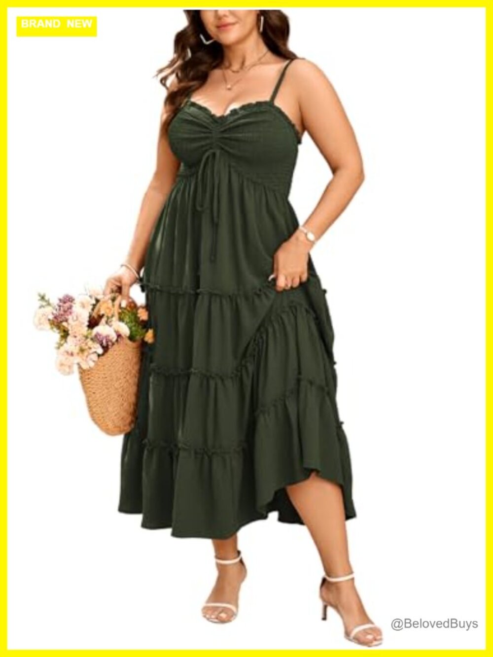 Plus Size Spaghetti Strap Maxi Dress Sweetheart Ruffle Tiered Summer